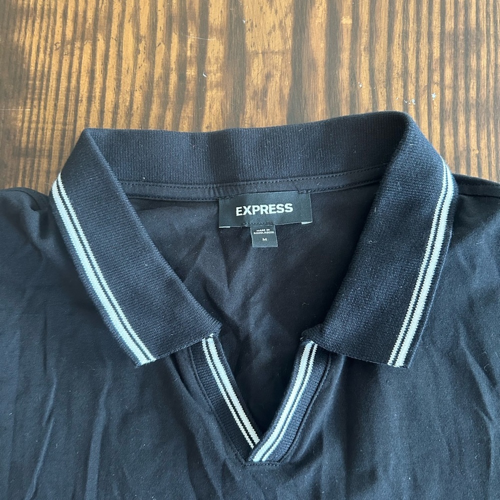 Express Mens Black Johnny Collar Polo - Picture 3 of 3